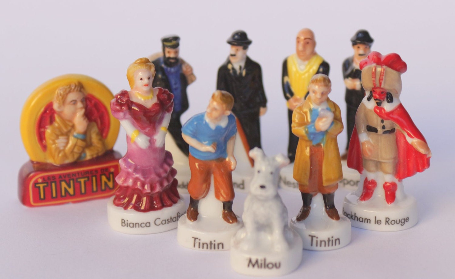 Vintage figurine Tintin and Snowy in hand painted resin, France 1970