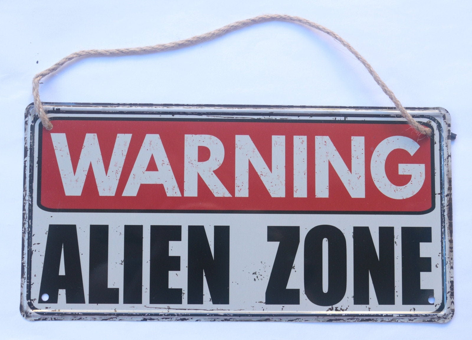 Warning Alien Zone - Plaque Émaillée - Style Vintage - Information/Décoration