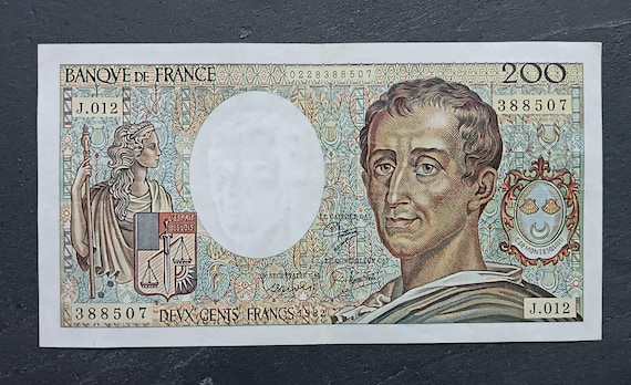 【レア】フランス 200フラン紙幣 哲学者モンテスキュー 1989-92年発行 フランス 200フラン紙幣 - 極美品 - 200 FRF - モンテスキュー型