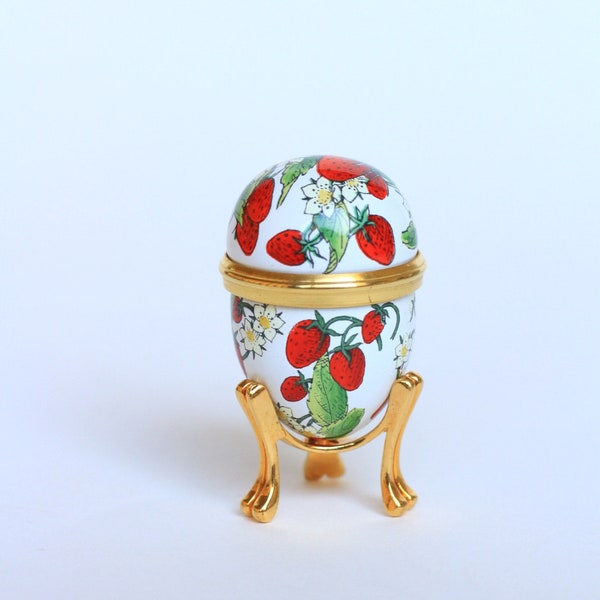 Miniature vintage HALCYON DAYS Emaux Fraise- Boîte collectable- Angleterre- Œuf de Pâques- Style Fabergé- Porcelaine- Cadeu/Décoration