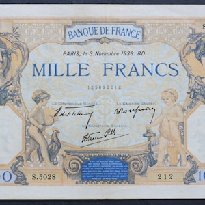 France 1000 F Cérès et Mercure- 1000 Francs 1938- F.38.32- Billet Banque de France- XX siècle- Collection- Bonistique
