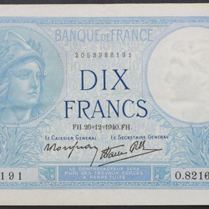 Frankreich 10F- 10 Francs 1940- 10 Francs Minerve/10F Bleu- F.07- Billet Banque de France- XX Siècle- Collection- Bonistique