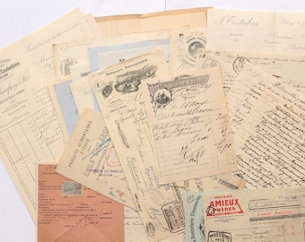 Manuscript/Handwriting-ORIGINAL- Old french papiers- Old invoice/lettres- 1830-1930s-Document commerce/personne- Éphémèra/Vintage/Collection