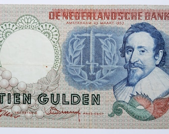 Nederland 10 Gulden 1953 'Hugo de Groot'- 10 Gulden- 48-1A +Filigrane- Billet Pays-Bas- Collection- Bonistique
