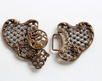 Boucle De Ceinture Médiévale Dragon En Laiton Ancien - 11x8 Cm - Style Fantasy Et Historique