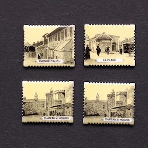 Timbres/Cartes Postales- Villes de France- Fèves des gâteaux de Rois- Version brillante/laqué- Miniatures collection- Fabophilie