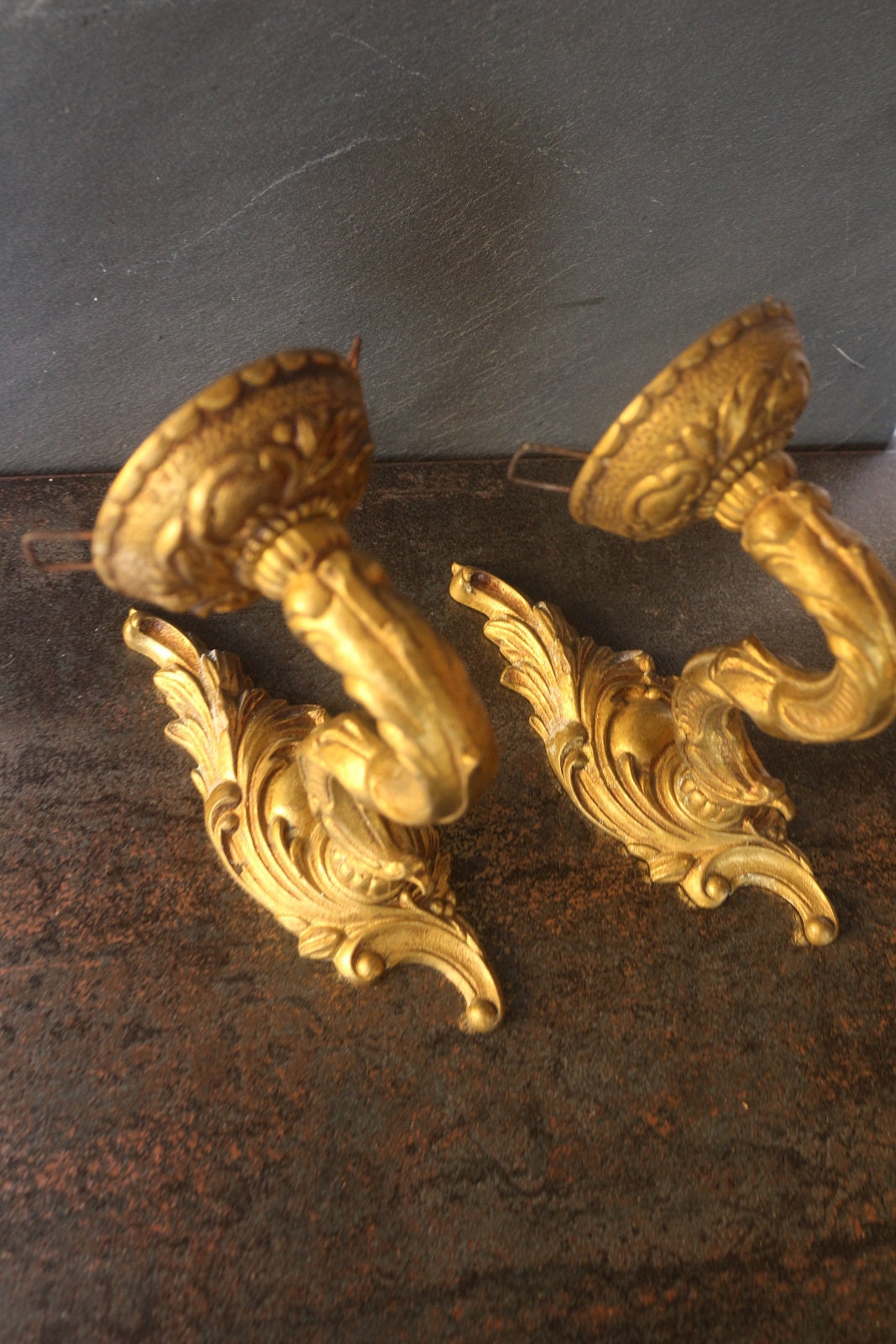 Paire d'appliques Murales - Bronze - Brut - Style Rocaille/Rococo - Anciens Accessoires d'éclairage 