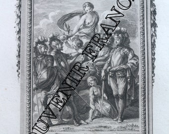 King of France- Charles II &quot;La Chauve&quot;- French Engraving- Charles N.COCHIN- Kings of France- Collection- Old Papers- Wall deco