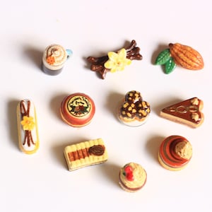 Pâtisserie Française- Lot 10 Fèves de collection- Peint à la main- Version brillante/laqué- Miniatures- Fabophilie- Maison des poupées