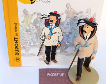 Figurine TinTin Officielle- Dupont- HERGE - Figurine+Livre+Passeport- Collection- Objet vitrine