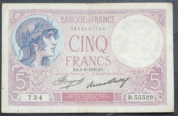 France 5F- 5 Francs- 5 Francs Femme Casquée- F.03- Billet Banque