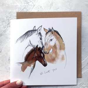 We Love You Horse Family Card, Horse Mothers Day Card, Horses Greeting Card, Horse Lover Card.