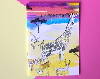 African Animals /  Giraffe / A5 Notebook / Notepads /  Safari Animals / Back to School Gift