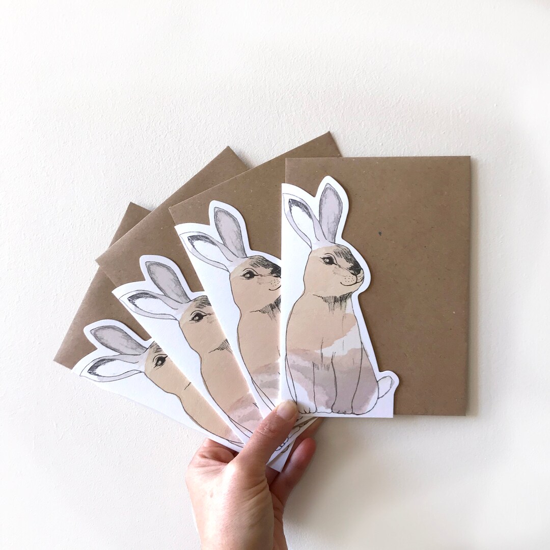 Easter Rabbit Shaped Greeting Cards, Set of Rabbit Notecards, Easter ...