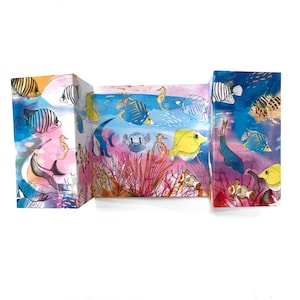 Carte de vœux de récif corallien, carte de poisson, carte de poisson tropical Concertina, carte d’amour de l’océan, carte d’animal, anniversaire de juin, tout simplement parce que