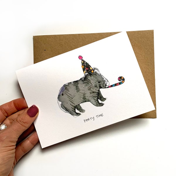 Wombat Party Birthday Card, Childrens Birthday Card, Children's Party Invites