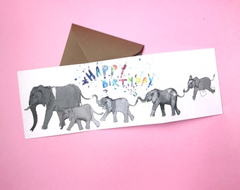 Birthday Elephants Greeting Card, Elephant Family Card, Elephant Birthday Card for Kids, Childrens Birthday Card, Elephant Lover Card.