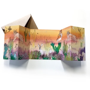 Desert Greetings Card , Cactus Illustration,  Sunset Greetings Card,  Panorama Greetings Card, Blank Inside