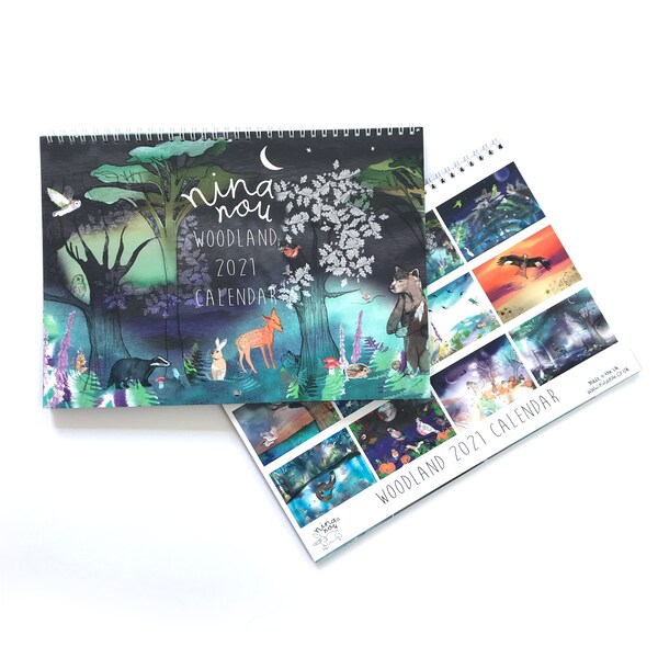 Calendrier 2021, Calendrier mural des animaux des bois, Planificateur 2021, Calendrier des animaux A4
