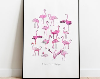 Flamingos A4 Art Print,  Pink Flamingos,   Living Room Wall Art,  Nursery Wall Art, Mothers Day gift