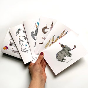 Verjaardagskaarten dieren dieren, set van zes feestuitnodigingen, feestkaarten dieren, uitnodigingen babyshower, wombatkaart