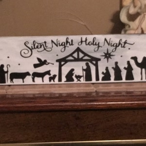 Silent Night Holy Night wood sign, 3x12”