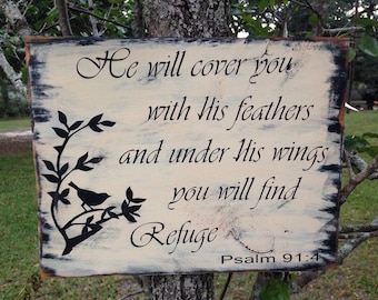 He will cover you Psalm 91:4 Bible verse / Scripture Wood Sign, 11” x 14” on 1/2” wood, Free Shipping!