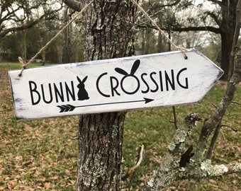 Bunny Crossing painted wood sign, 12" x 3.25" on 1/2" pine wood