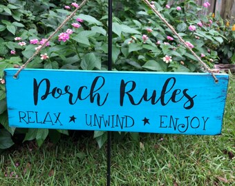 Porch Rules painted wood sign