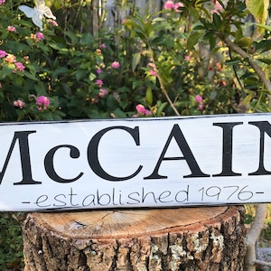 Family name established pInted wood sign, approx 3x15&quot;