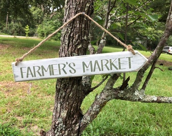Farmers Market wood arrow sign, 2 1/2" x 13"