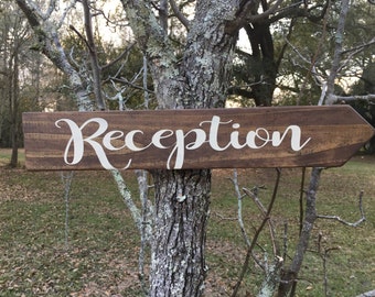 Reception stained wood sign