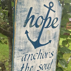 Hope anchors the soul Bible verse wood sign, 5x10 image 3