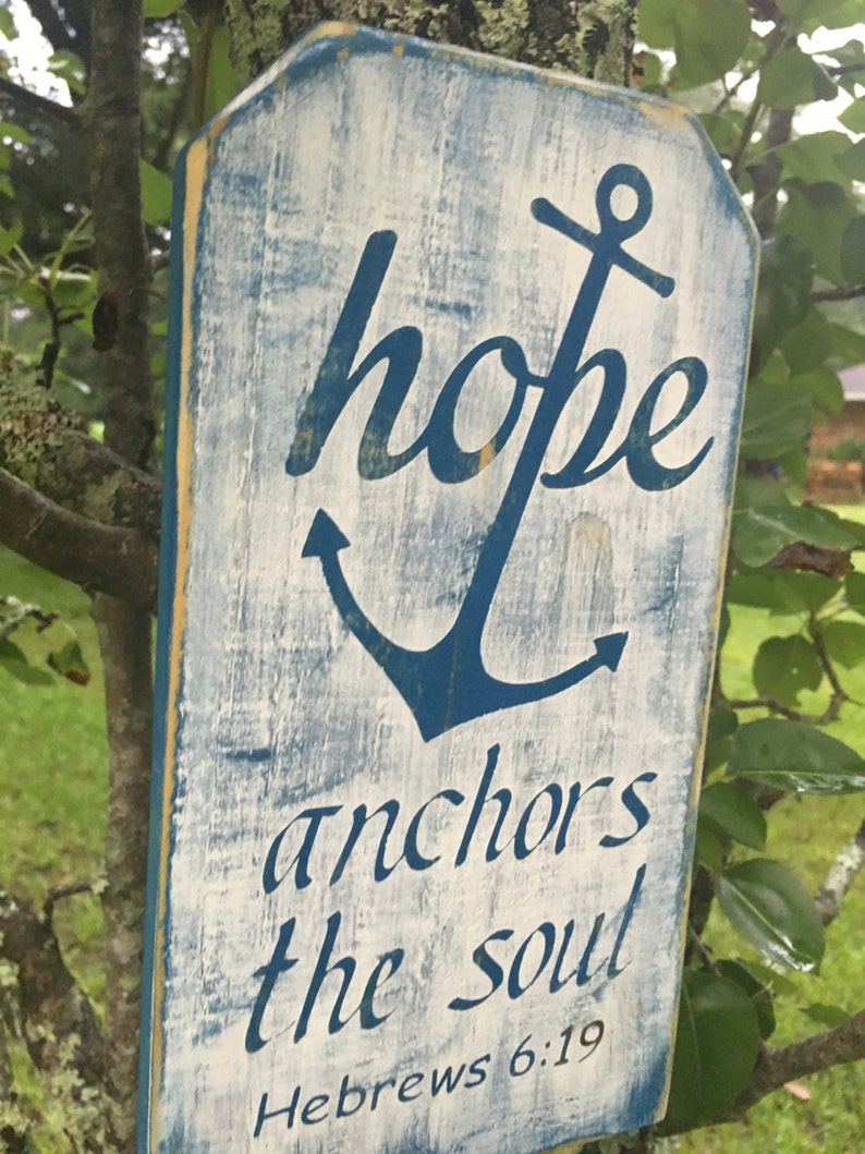 Hope anchors the soul Bible verse wood sign, 5x10 image 3