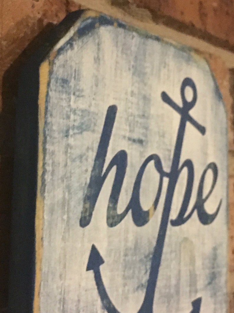 Hope anchors the soul Bible verse wood sign, 5x10 image 4