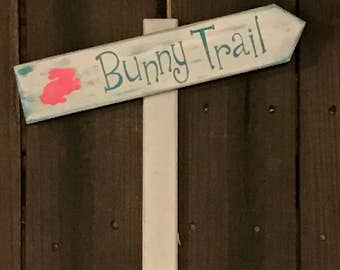 Bunny Trail arrow wood sign; Easter / Spring sign