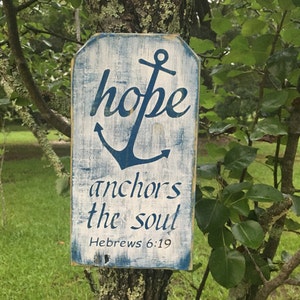 Hope anchors the soul Bible verse wood sign, 5x10 image 1