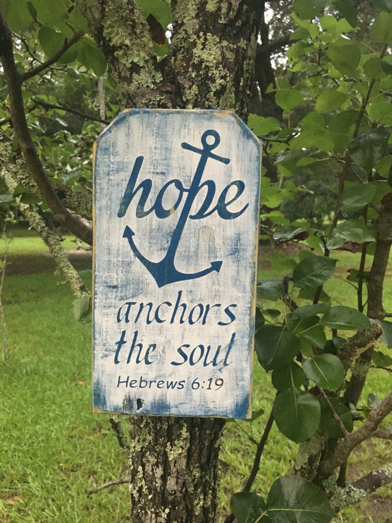 Hope anchors the soul Bible verse wood sign, 5x10 image 1