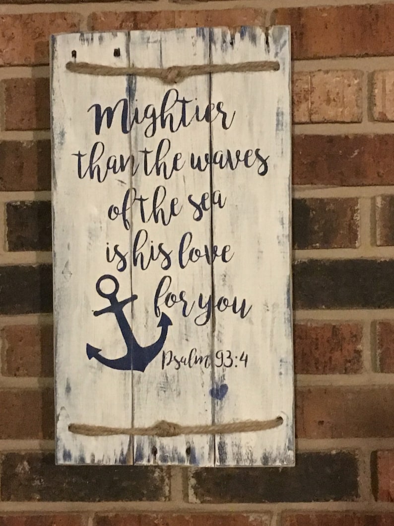 Mightier than the waves of the sea Bible verse / scripture wood sign image 1