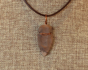 Copper Wrapped brown jasper arrowhead on leather/ Jasper arrowhead pendant/ Brown arrowhead pendant/ men' s necklace/