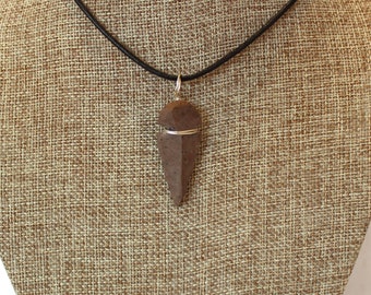 Silver Wrapped brown jasper arrowhead on leather/ Jasper arrowhead pendant/ Brown arrowhead pendant/ men' s necklace/