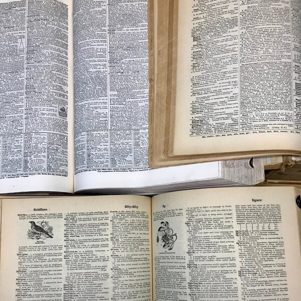 50 Original Vintage/antique dictionary pages dating from 1800s to 1920s~Scrap booking, journal, collage~Decoupage supplies~paper craft