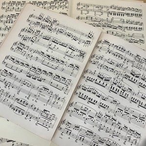 50 páginas de partituras antiguas o vintage ~ Álbum de recortes, diario, collage ~ Suministros para decoupage ~ Manualidades con papel