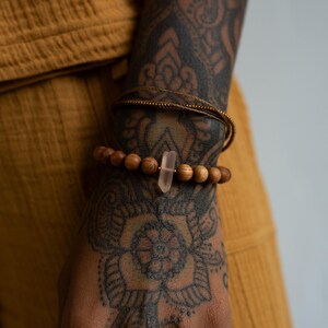 rose quartz crystal + wood bead bracelet | compassion + kindness heart chakra bracelet