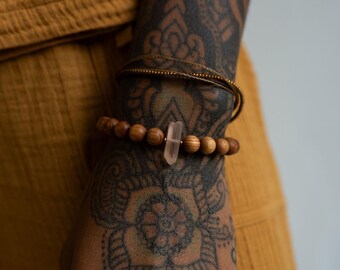 rose quartz crystal + wood bead bracelet | compassion + kindness heart chakra bracelet