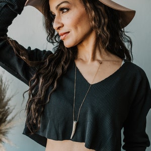 naturally shed antler tip necklace | long gold-filled layering necklace