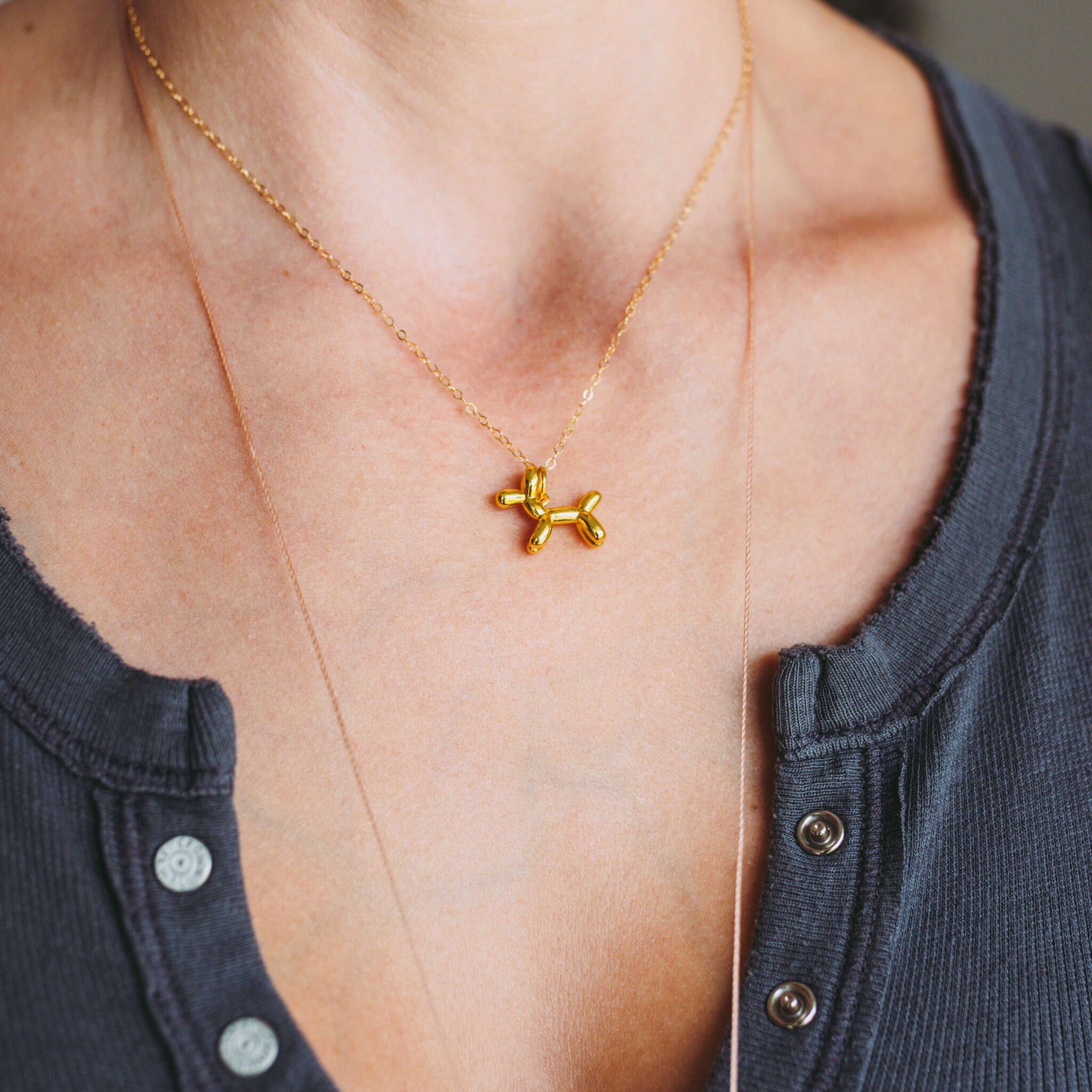 Tiny Gold Balloon Dog Necklace Balloon Dog Charm Necklace Etsy
