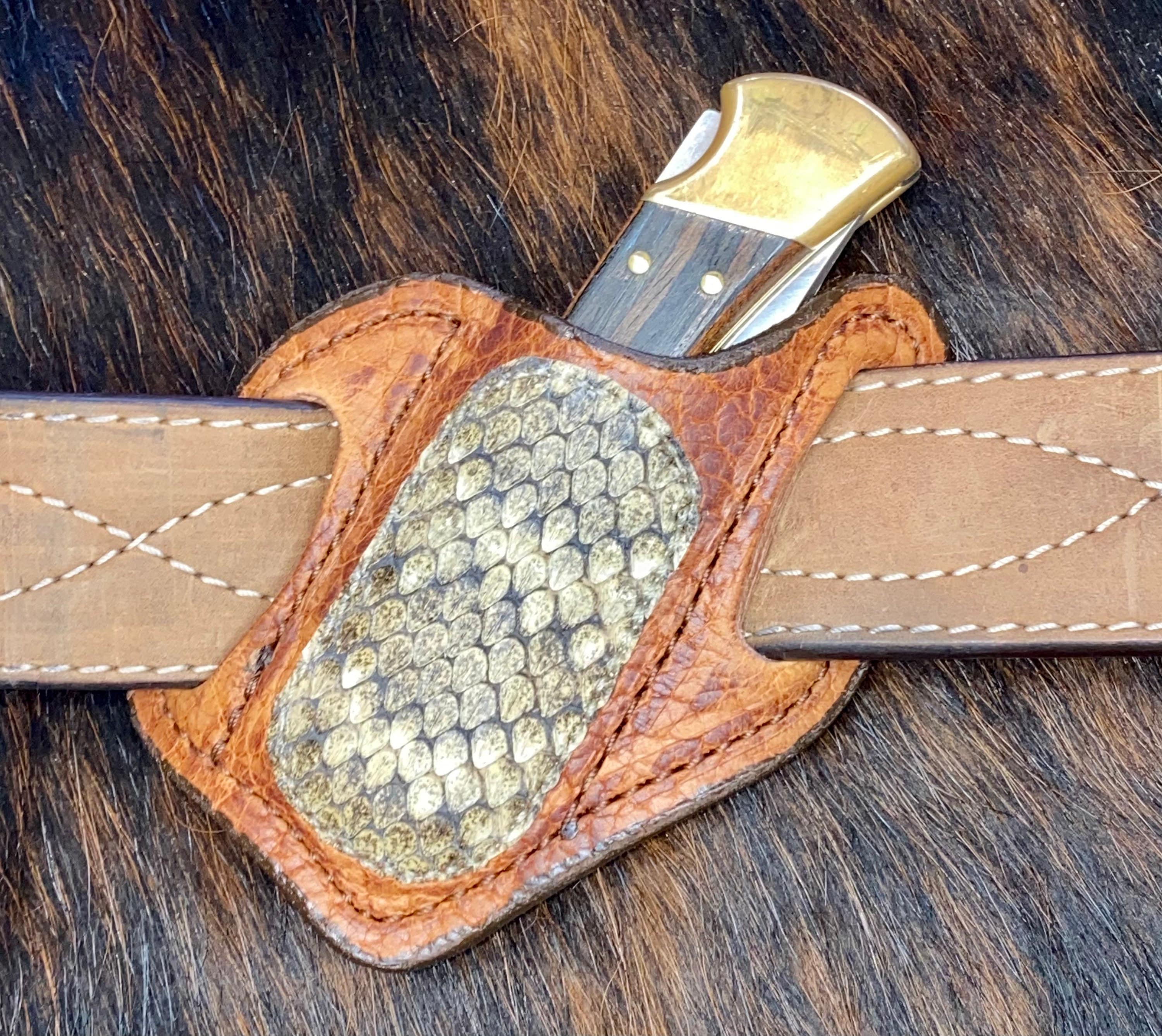高*郎様 tenderloin ケース Frontier Bison Hide W Diamondback Rattlesnake Buck Sheath - Etsy