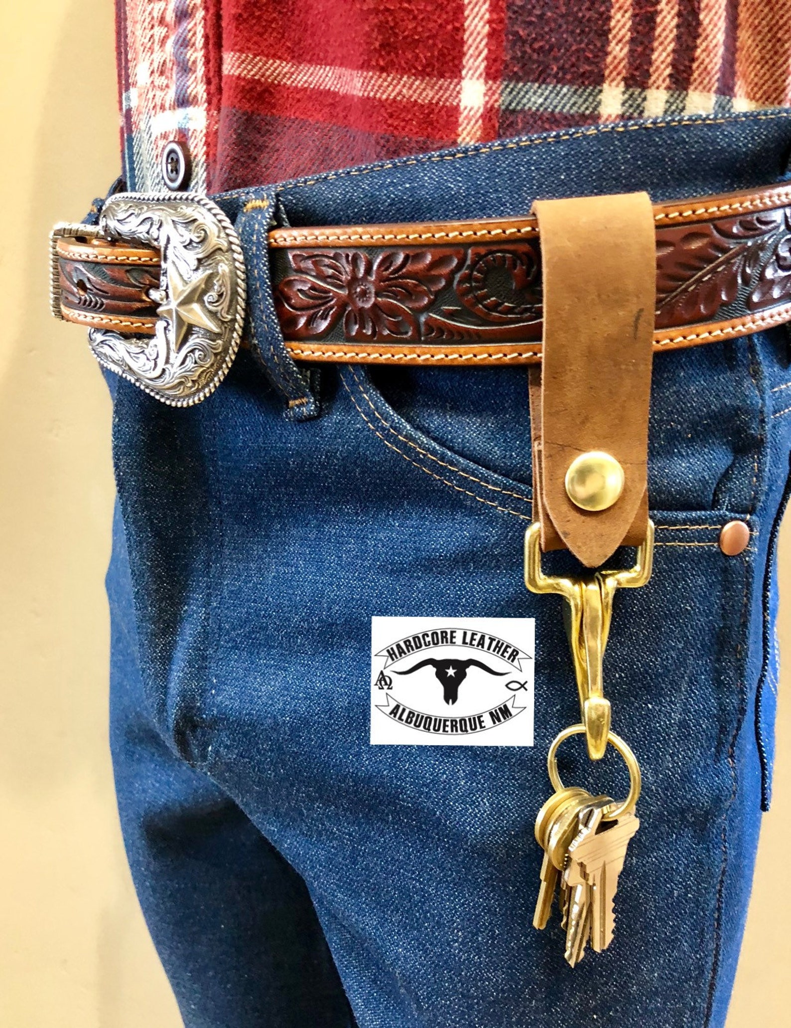 Leather Keychain Belt Loop W Brass Clip Etsy