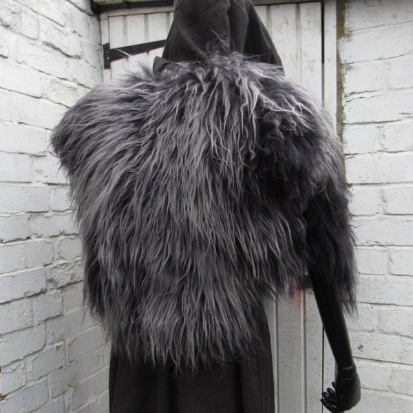 Black grey fur collar  capelet  light brown, black Barbarian  Long hairs extra large Burning Man festival collar